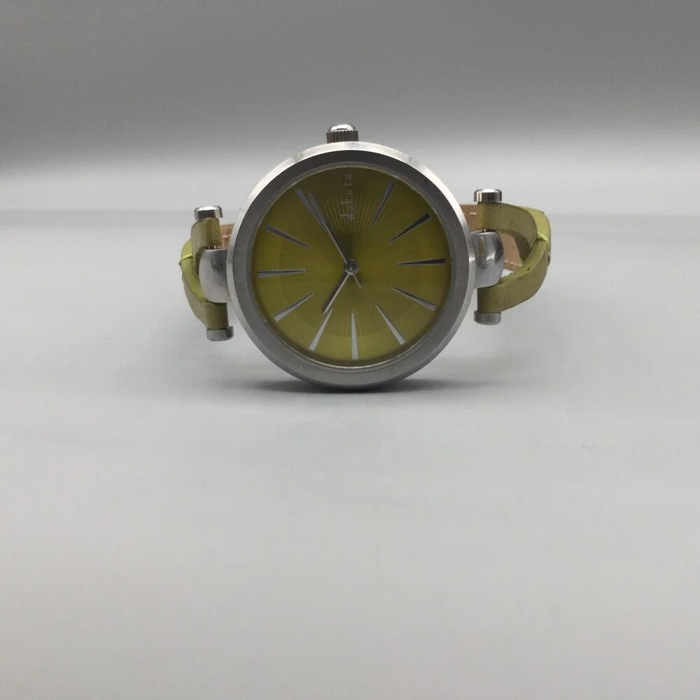 Dakota Womens Watch 35mm Yellow Dial Silver Tone Leather 50M WR New Battery
